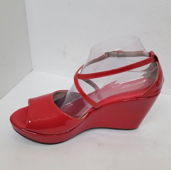 AGL ATTILIO GIUSTI LEOMBRUNI WEDGES SANDALS RED PATENT LEATHER SIZE 40 - Picture 6 of 14